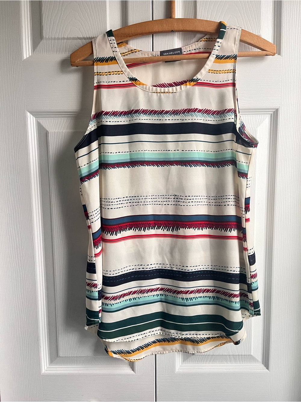 Van Heusen Cream Striped Sleeveless Shell with Multi-Color Bands